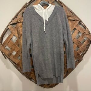 Alexander Wang Heather Gray Wool Tunic Sweater With Cotton Blend Hoodie Size XS
